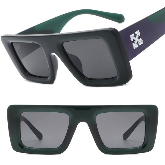 Luxury Green & Gray Square Sunglasses Unisex Classy Exotic - Picture 1 of 3